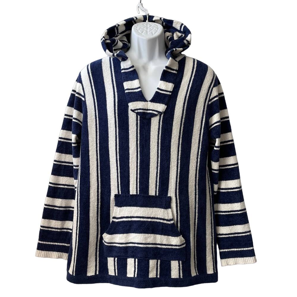 Faherty Brand Striped Sweater Knit Terry Baja Hoodie Size Medium